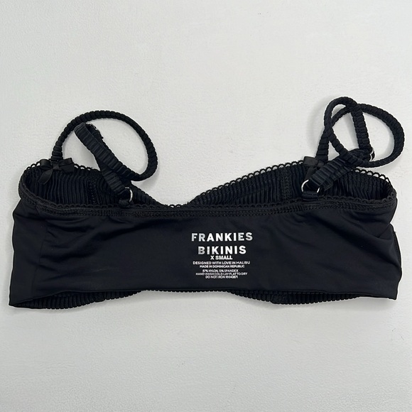 Frankie’s Bikinis Cleo Ribbed bralette bikini top in midnight black size XS bows - Picture 10 of 11